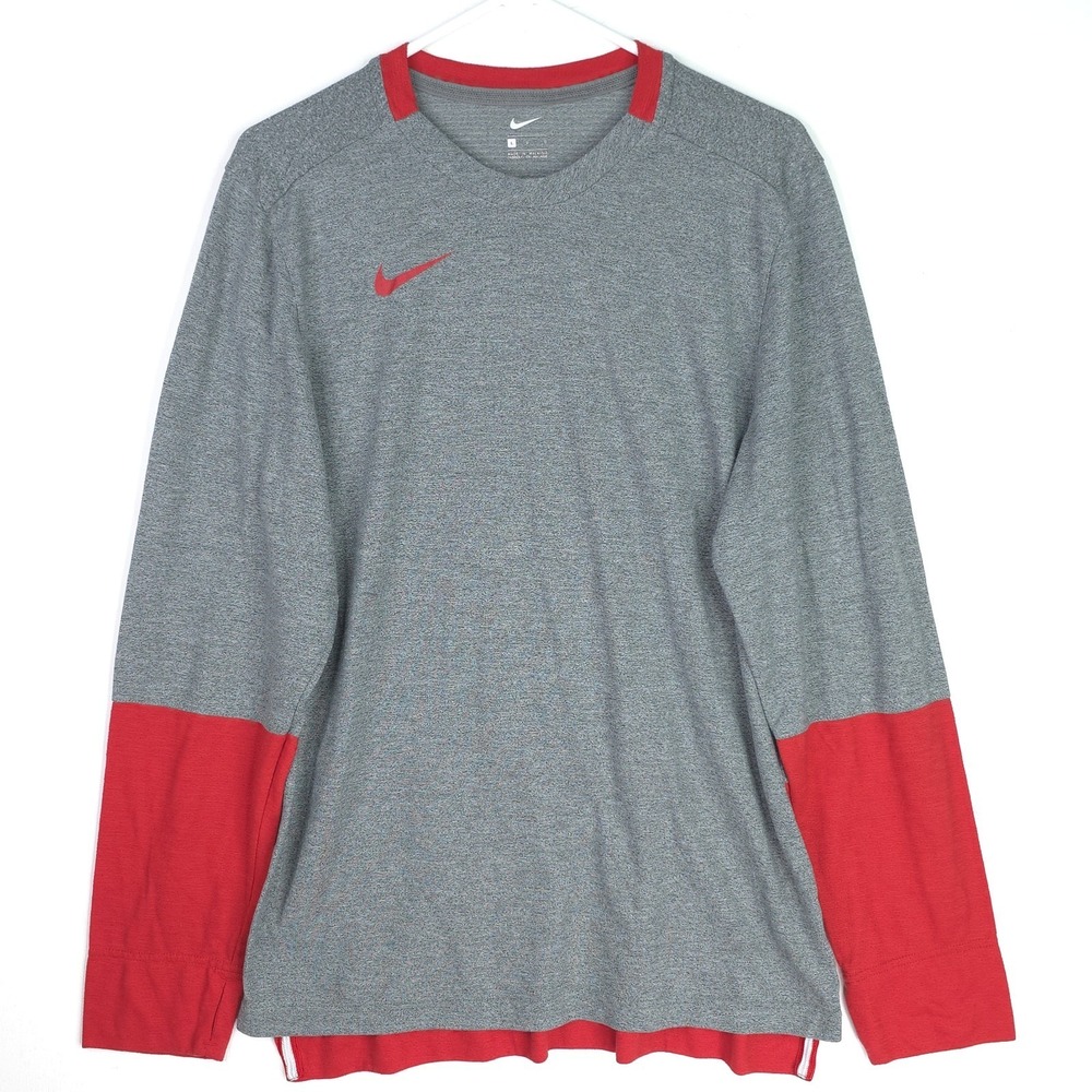 Nike Team Training Men's Large Long Sleeve T-Shirt‎ Red/Gray Outdoor CI4546-030